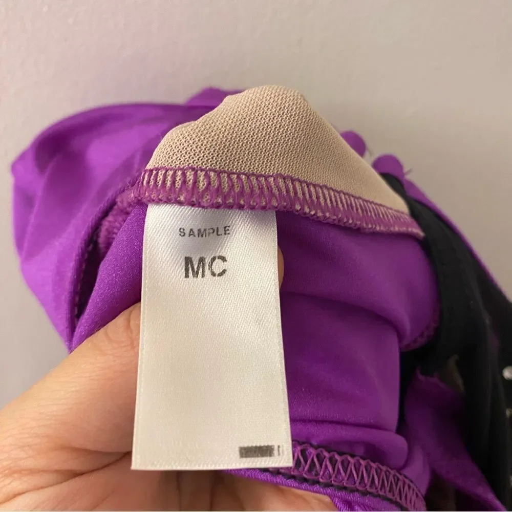 WEISSMAN Dance Costume purple mesh rhinestone leotard Don't Call Me Up 14146 MC